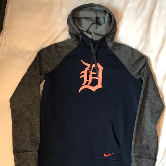 COPY - Nike thermafit Detroit Tigers navy w grey sleeves hoodie EUC - Picture 1 of 7